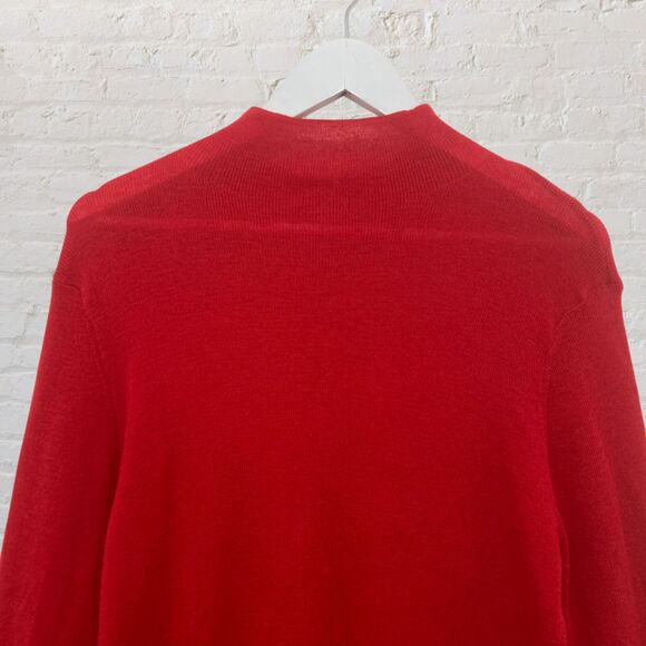 Red Merino Wool Henley Sweater M – Soft Rib Knit Button Front Winter Classic - Picture 6 of 16